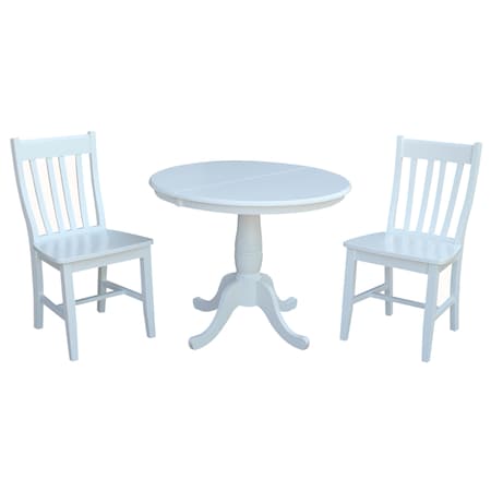 International Concepts Round 36 in Round Extension Dining Table with 2 Cafe Chairs, White, 36 in W, 48 in L, 28.9 in H K08-36RXT-C61-2